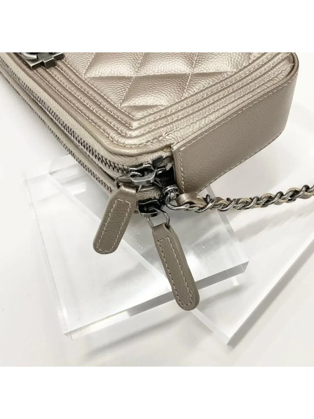 Chanel Caviar Leather CC Logo Boy Chain Wallet Shoulder